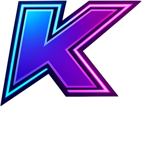 KLaunch logo — a neon cyan-and-magenta K