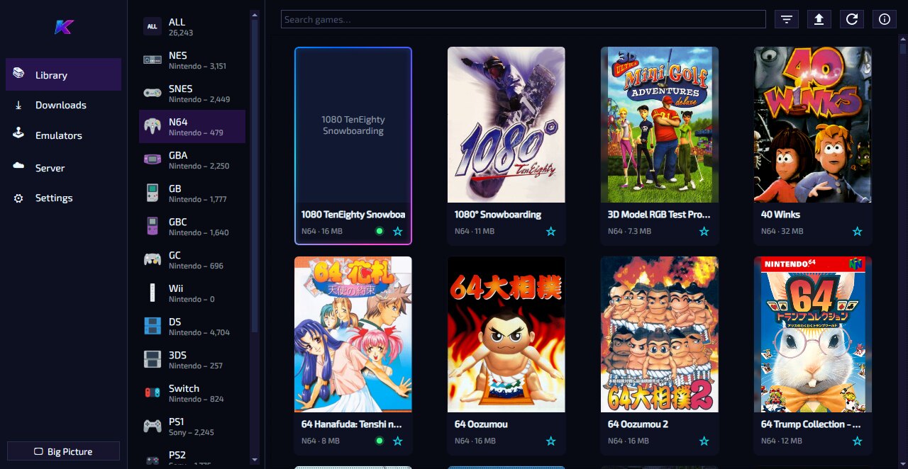 KLaunch library grid with box art